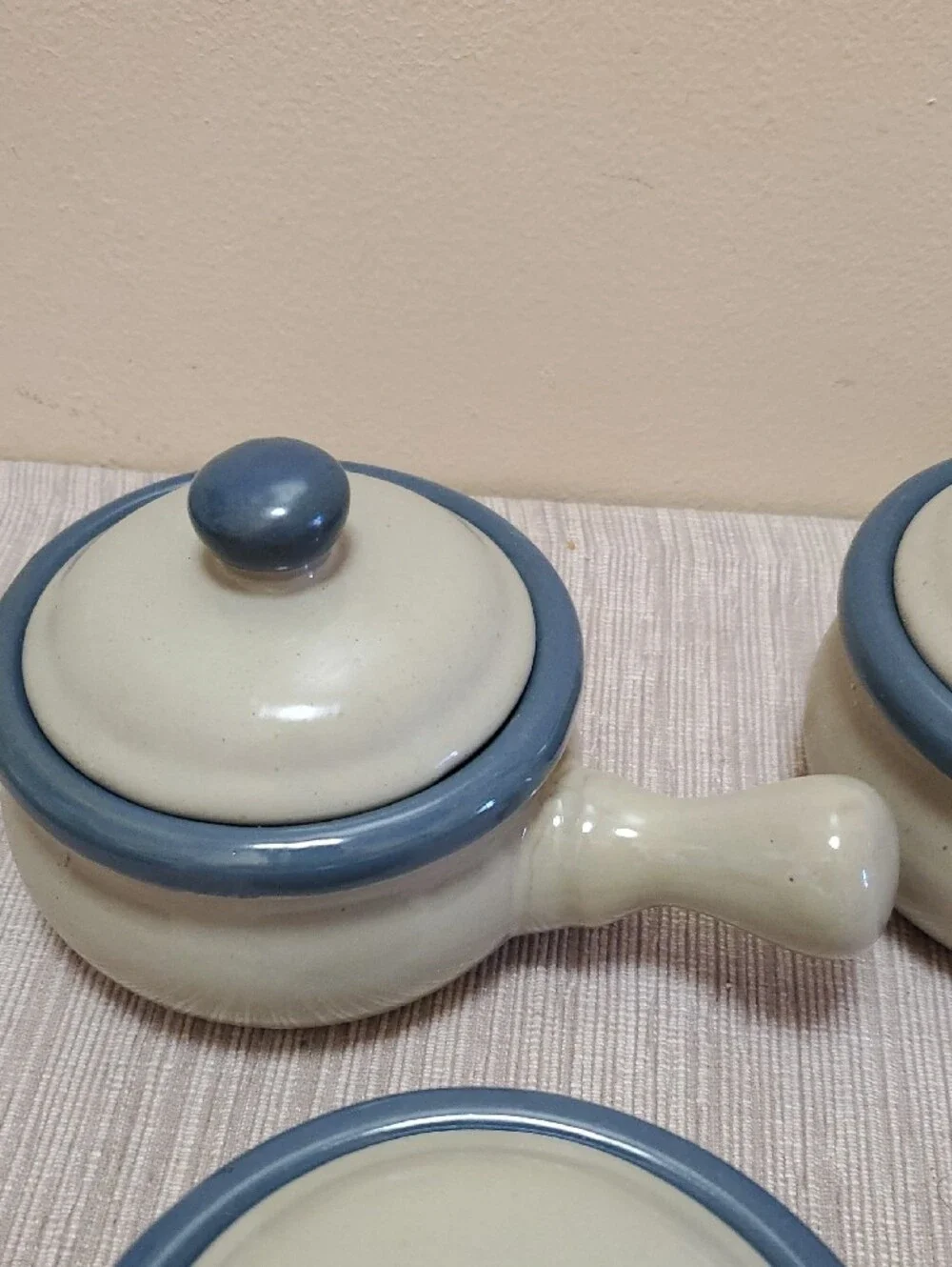 Set of 5 Blue stoneware soup crocks